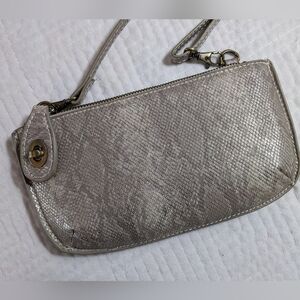Joy Susan Mini Crossbody Purse Metallic Cream/Silver Snake Faux Leather Wallet